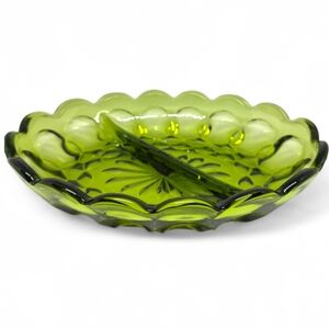 Vintage Green Anchor Hocking Glass Divided Dish